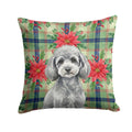 Toy Silver Poodle Christmas PoinsettIas Decorative Throw Pillow 18x18 Indoor Outdoor Accent Cushion, Fabric Cover with Insert for Sofa, Bed, Porch & Living Room