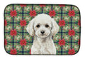 Toy White Poodle Christmas PoinsettIas Dish Drying Mat Absorbent Dish Drying Mat Pad for Kitchen Counter Dish Drainer Mat for Countertop, 14 x 21", Multicolor
