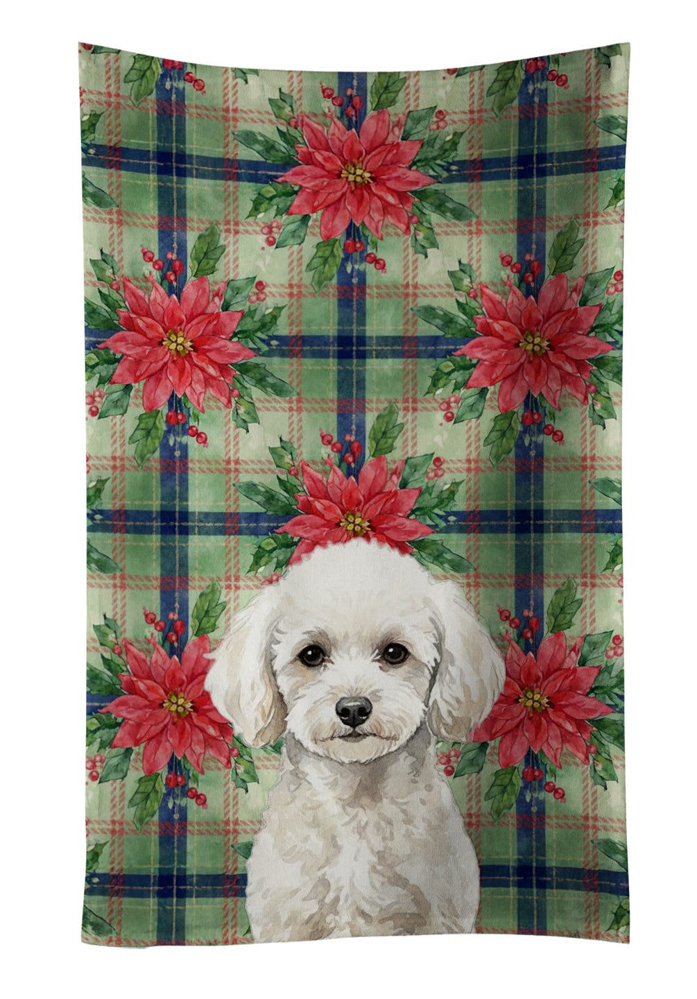 Toy White Poodle Christmas PoinsettIas Kitchen Towel Velour Plush Front and Cotton Loop Back Machine Washable