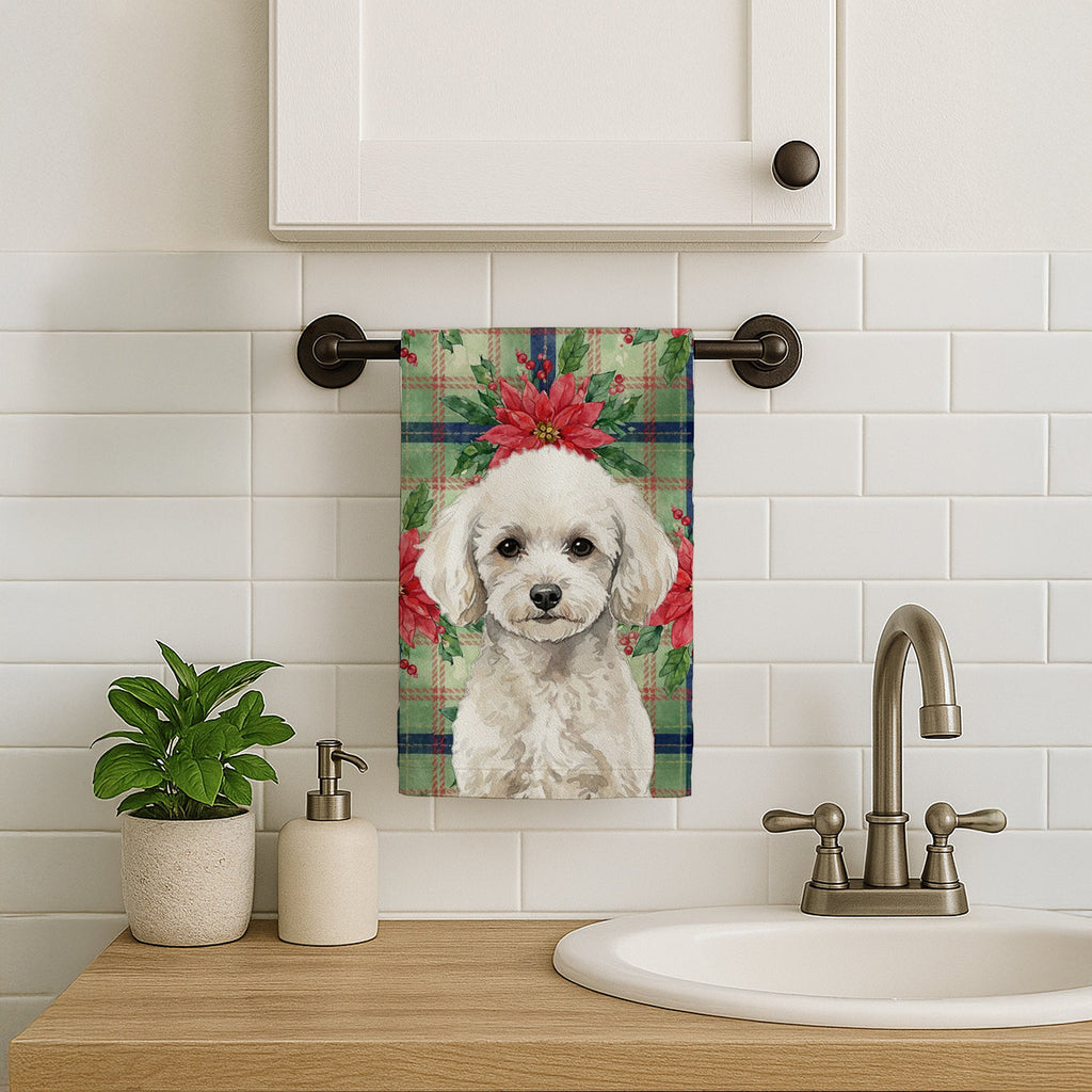 Toy White Poodle Christmas PoinsettIas Kitchen Towel Velour Plush Front and Cotton Loop Back Machine Washable