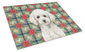 Toy White Poodle Christmas PoinsettIas Cutting Board Tempered Glass Kitchen Cutting Surface, Heat Resistant Chopping, Non-Slip Feet, Food Prep & Serving