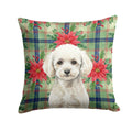 Toy White Poodle Christmas PoinsettIas Decorative Throw Pillow 18x18 Indoor Outdoor Accent Cushion, Fabric Cover with Insert for Sofa, Bed, Porch & Living Room