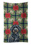 Black Portuguese Water Dog Christmas PoinsettIas Kitchen Towel Velour Plush Front and Cotton Loop Back Machine Washable
