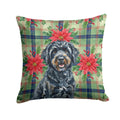 Black Portuguese Water Dog Christmas PoinsettIas Decorative Throw Pillow 14x14 Indoor Outdoor Accent Cushion, Fabric Cover with Insert for Sofa, Bed, Porch & Living Room