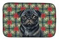 Black Pug Christmas PoinsettIas Dish Drying Mat Absorbent Dish Drying Mat Pad for Kitchen Counter Dish Drainer Mat for Countertop, 14 x 21", Multicolor