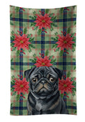 Black Pug Christmas PoinsettIas Kitchen Towel Velour Plush Front and Cotton Loop Back Machine Washable