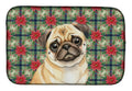 Fawn Pug Christmas PoinsettIas Dish Drying Mat Absorbent Dish Drying Mat Pad for Kitchen Counter Dish Drainer Mat for Countertop, 14 x 21", Multicolor