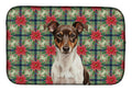 Chocolate and White Rat Terrier Christmas PoinsettIas Dish Drying Mat Absorbent Dish Drying Mat Pad for Kitchen Counter Dish Drainer Mat for Countertop, 14 x 21", Multicolor