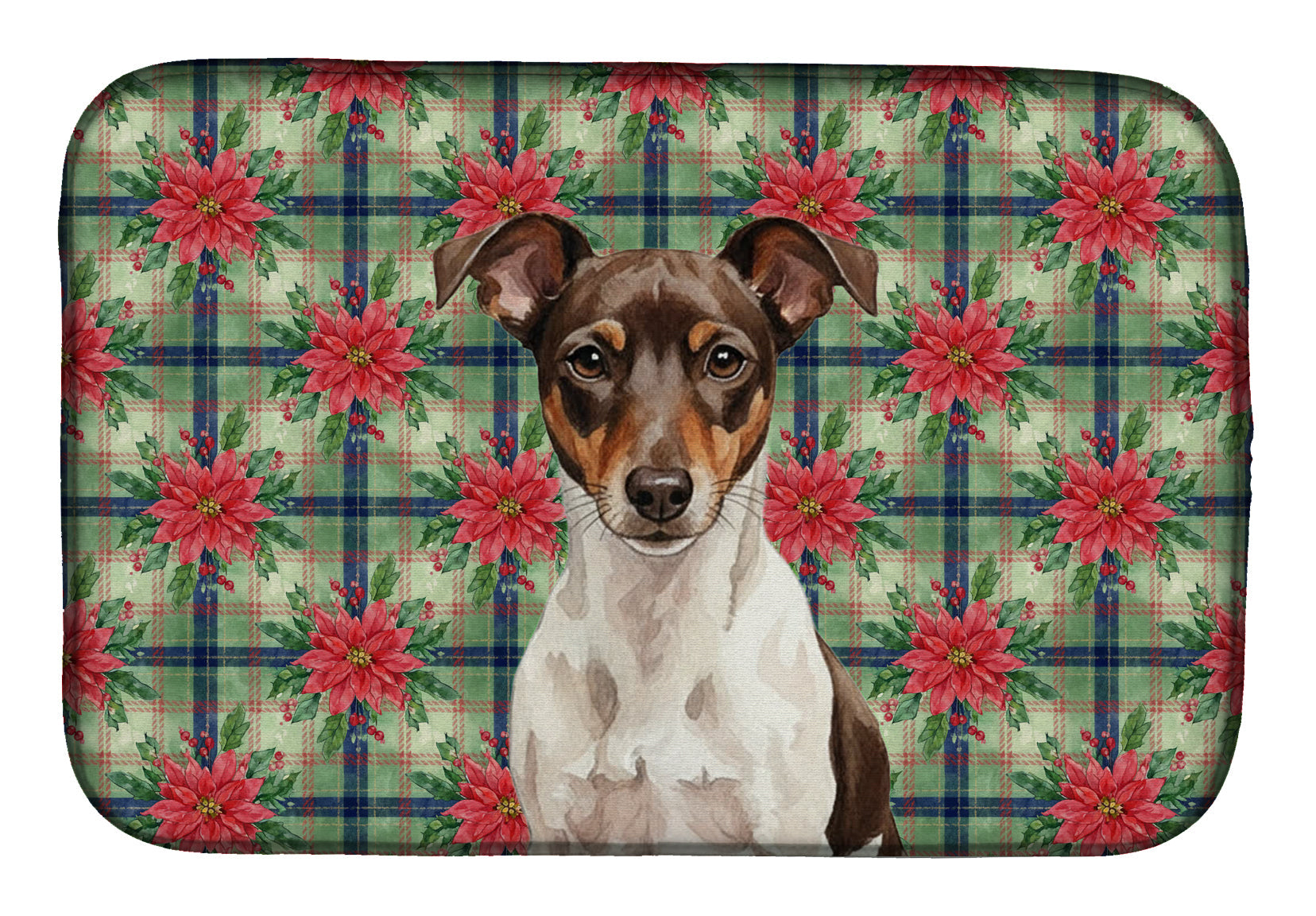 Chocolate and White Rat Terrier Christmas PoinsettIas Dish Drying Mat Absorbent Dish Drying Mat Pad for Kitchen Counter Dish Drainer Mat for Countertop, 14 x 21", Multicolor