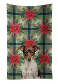 Chocolate and White Rat Terrier Christmas PoinsettIas Kitchen Towel Velour Plush Front and Cotton Loop Back Machine Washable