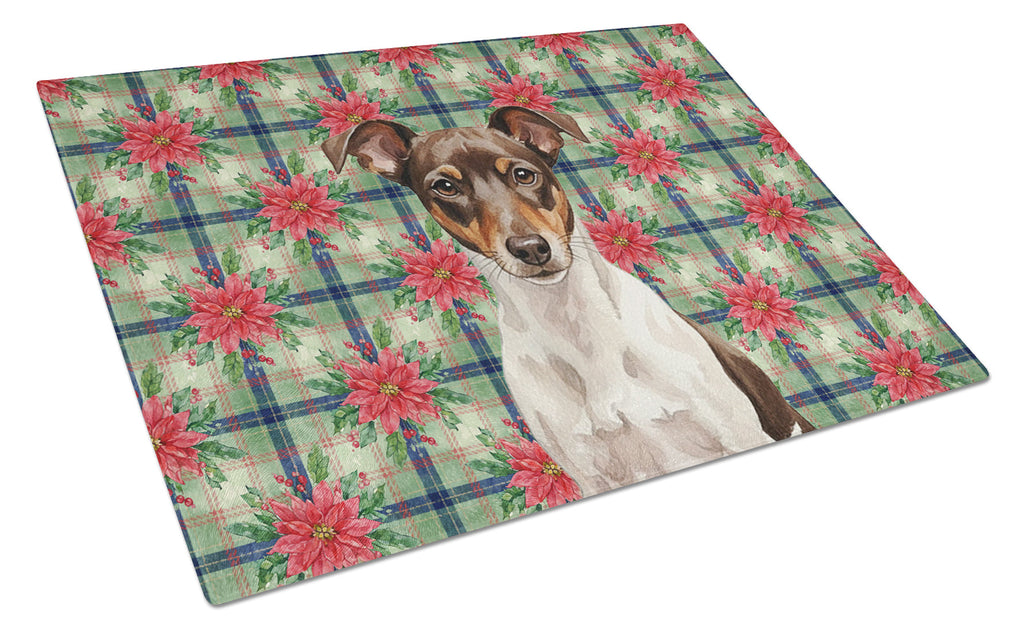 Chocolate and White Rat Terrier Christmas PoinsettIas Cutting Board Tempered Glass Kitchen Cutting Surface, Heat Resistant Chopping, Non-Slip Feet, Food Prep & Serving