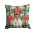 Chocolate and White Rat Terrier Christmas PoinsettIas Decorative Throw Pillow 18x18 Indoor Outdoor Accent Cushion, Fabric Cover with Insert for Sofa, Bed, Porch & Living Room