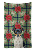 Tricolor Rat Terrier Christmas PoinsettIas Kitchen Towel Velour Plush Front and Cotton Loop Back Machine Washable
