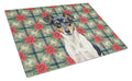 Tricolor Rat Terrier Christmas PoinsettIas Cutting Board Tempered Glass Kitchen Cutting Surface, Heat Resistant Chopping, Non-Slip Feet, Food Prep & Serving