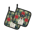 Tricolor Rat Terrier Christmas PoinsettIas Pot Holder Set of 2 Heat Resistant Quilted Hot Pads 7.5 x 7.5 Inch, Insulated Kitchen Trivets for Cooking & Baking