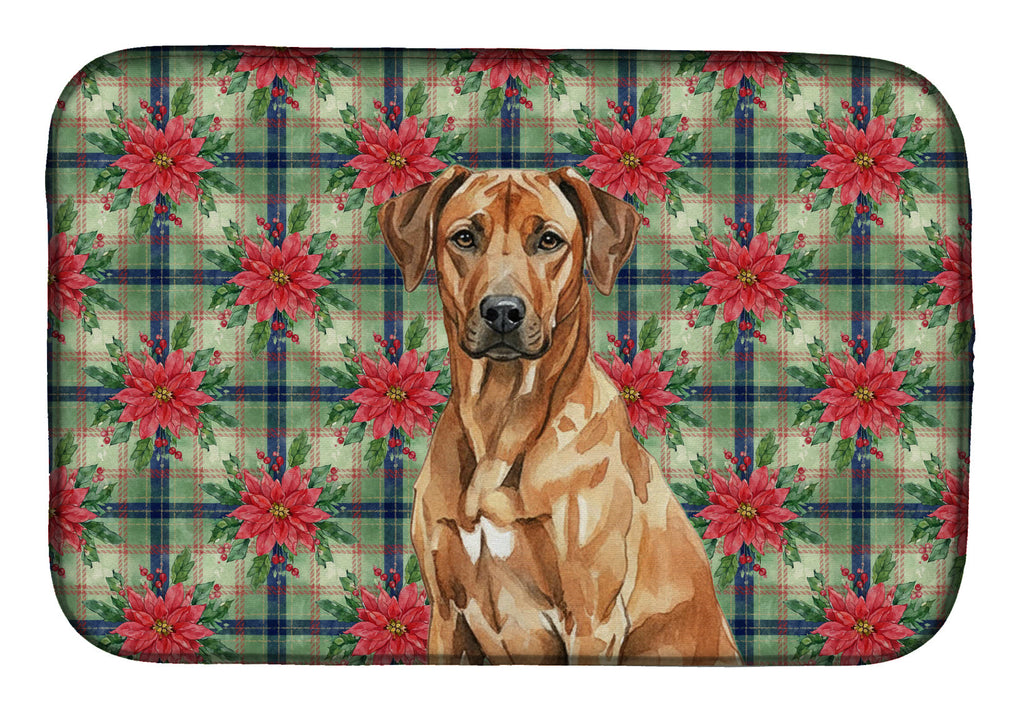 Rhodesian Ridgeback Christmas PoinsettIas Dish Drying Mat Absorbent Dish Drying Mat Pad for Kitchen Counter Dish Drainer Mat for Countertop, 14 x 21", Multicolor