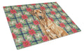 Rhodesian Ridgeback Christmas PoinsettIas Cutting Board Tempered Glass Kitchen Cutting Surface, Heat Resistant Chopping, Non-Slip Feet, Food Prep & Serving