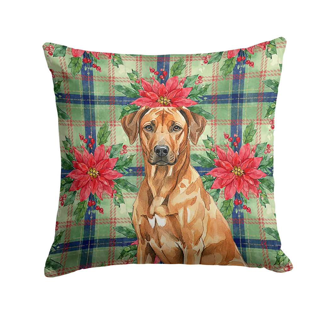 Rhodesian Ridgeback Christmas PoinsettIas Decorative Throw Pillow 18x18 Indoor Outdoor Accent Cushion, Fabric Cover with Insert for Sofa, Bed, Porch & Living Room