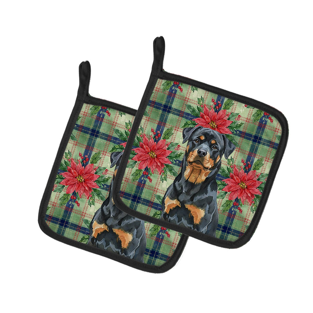 Rottweiler Christmas PoinsettIas Pot Holder Set of 2 Heat Resistant Quilted Hot Pads 7.5 x 7.5 Inch, Insulated Kitchen Trivets for Cooking & Baking