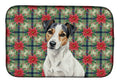 White with Black Markings Russell Terrier Christmas PoinsettIas Dish Drying Mat Absorbent Dish Drying Mat Pad for Kitchen Counter Dish Drainer Mat for Countertop, 14 x 21", Multicolor