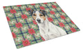 White with Black Markings Russell Terrier Christmas PoinsettIas Cutting Board Tempered Glass Kitchen Cutting Surface, Heat Resistant Chopping, Non-Slip Feet, Food Prep & Serving