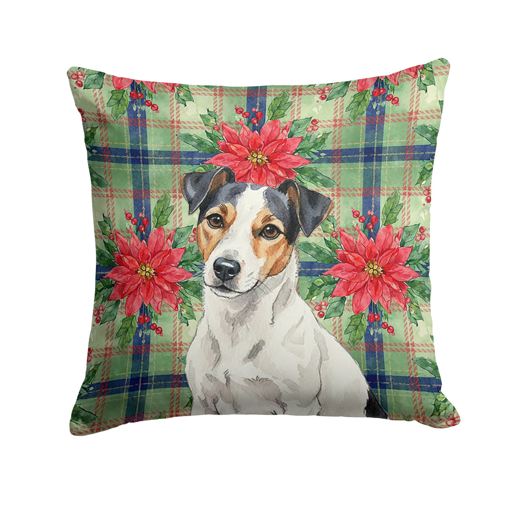 White with Black Markings Russell Terrier Christmas PoinsettIas Decorative Throw Pillow 18x18 Indoor Outdoor Accent Cushion, Fabric Cover with Insert for Sofa, Bed, Porch & Living Room