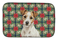 White with Tan Markings Russell Terrier Christmas PoinsettIas Dish Drying Mat Absorbent Dish Drying Mat Pad for Kitchen Counter Dish Drainer Mat for Countertop, 14 x 21", Multicolor