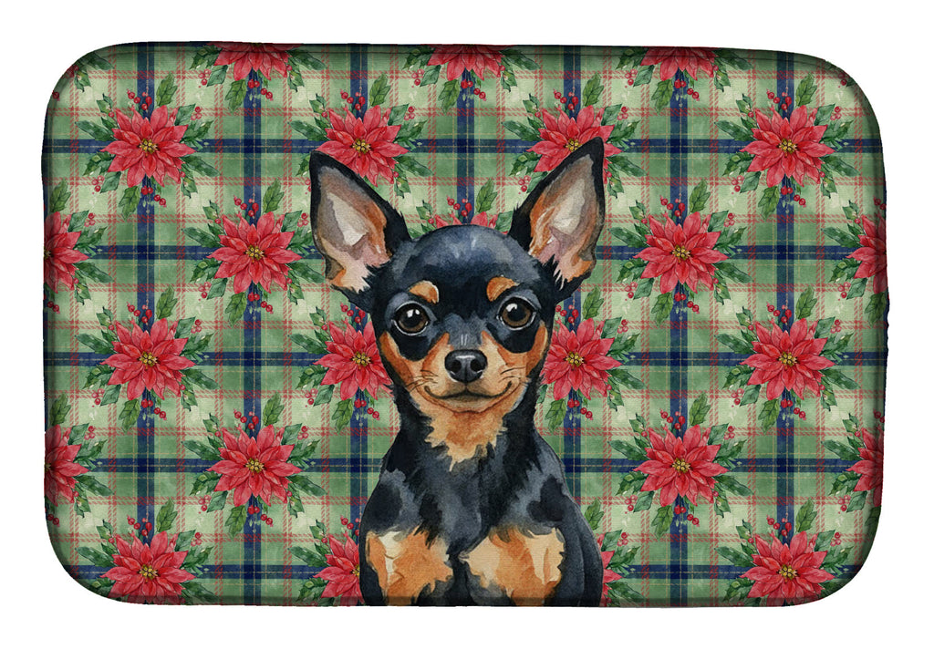 Black and Tan Russian Toy Christmas PoinsettIas Dish Drying Mat Absorbent Dish Drying Mat Pad for Kitchen Counter Dish Drainer Mat for Countertop, 14 x 21", Multicolor