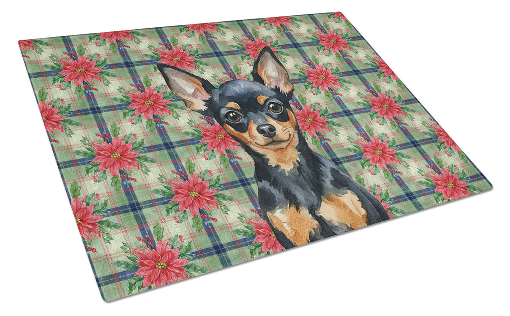 Black and Tan Russian Toy Christmas PoinsettIas Cutting Board Tempered Glass Kitchen Cutting Surface, Heat Resistant Chopping, Non-Slip Feet, Food Prep & Serving