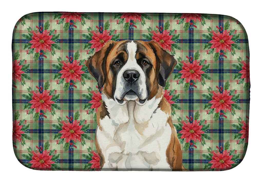 Brindle and White Saint Bernard Christmas PoinsettIas Dish Drying Mat Absorbent Dish Drying Mat Pad for Kitchen Counter Dish Drainer Mat for Countertop, 14 x 21", Multicolor