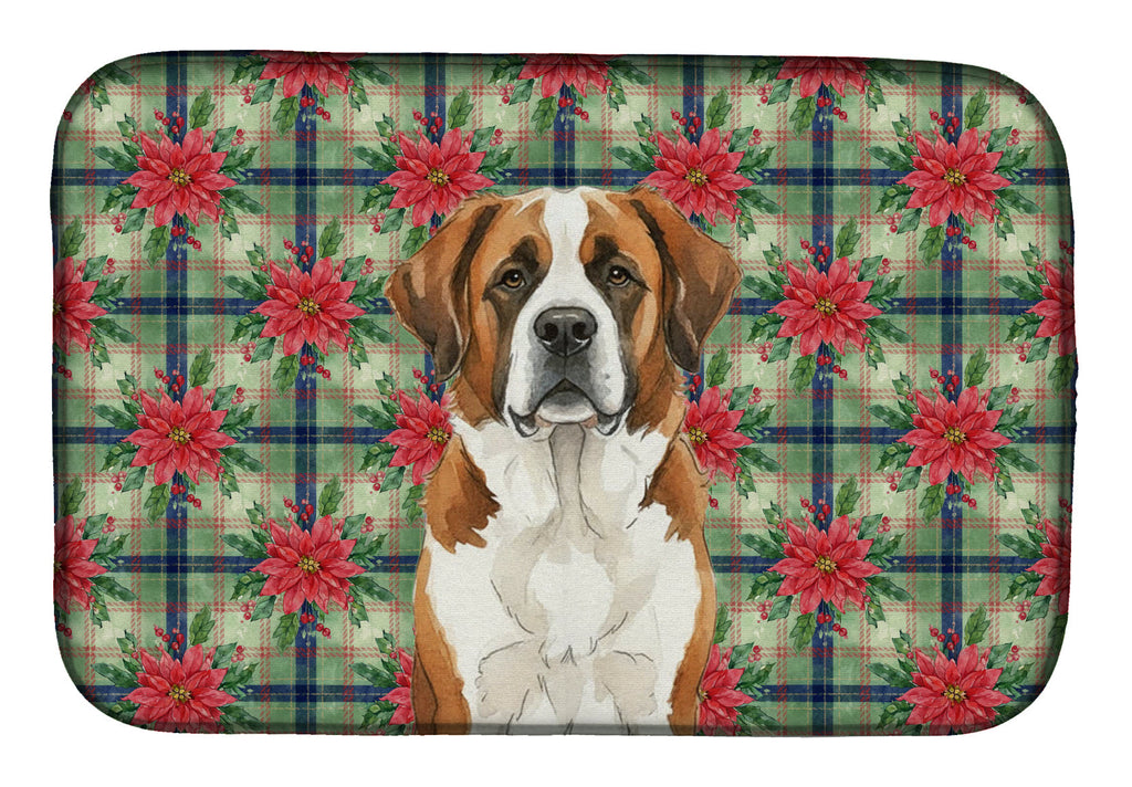 Brown and White Saint Bernard Christmas PoinsettIas Dish Drying Mat Absorbent Dish Drying Mat Pad for Kitchen Counter Dish Drainer Mat for Countertop, 14 x 21", Multicolor