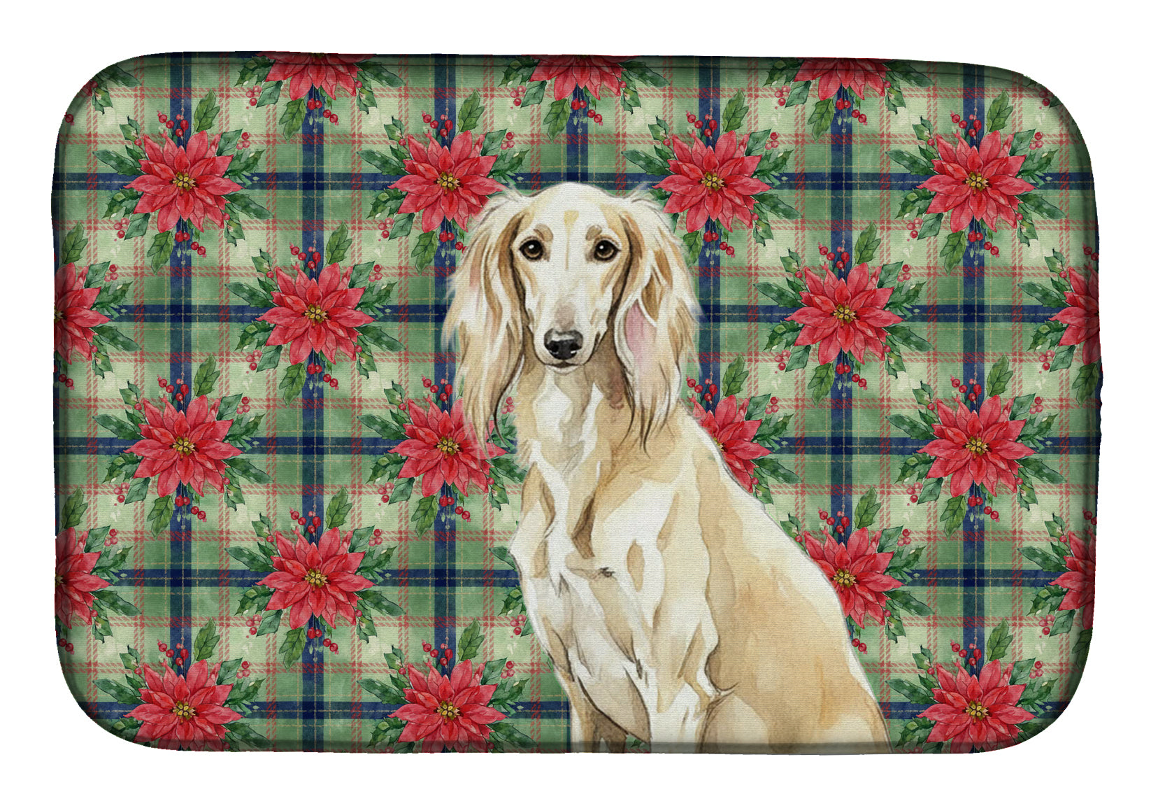 Cream Saluki Christmas PoinsettIas Dish Drying Mat Absorbent Dish Drying Mat Pad for Kitchen Counter Dish Drainer Mat for Countertop, 14 x 21", Multicolor