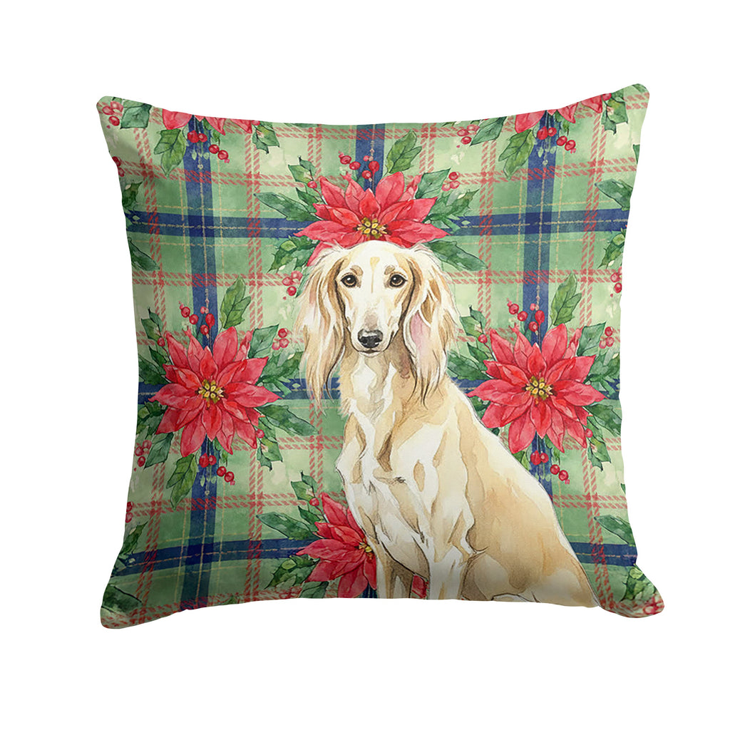 Cream Saluki Christmas PoinsettIas Decorative Throw Pillow 14x14 Indoor Outdoor Accent Cushion, Fabric Cover with Insert for Sofa, Bed, Porch & Living Room