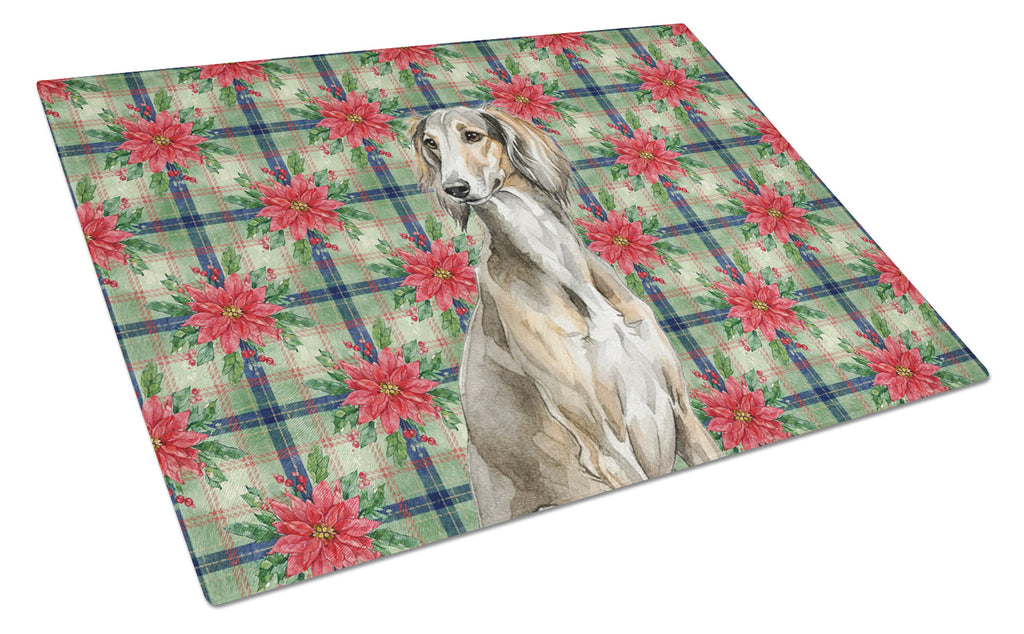 Grizzle Saluki Christmas PoinsettIas Cutting Board Tempered Glass Kitchen Cutting Surface, Heat Resistant Chopping, Non-Slip Feet, Food Prep & Serving