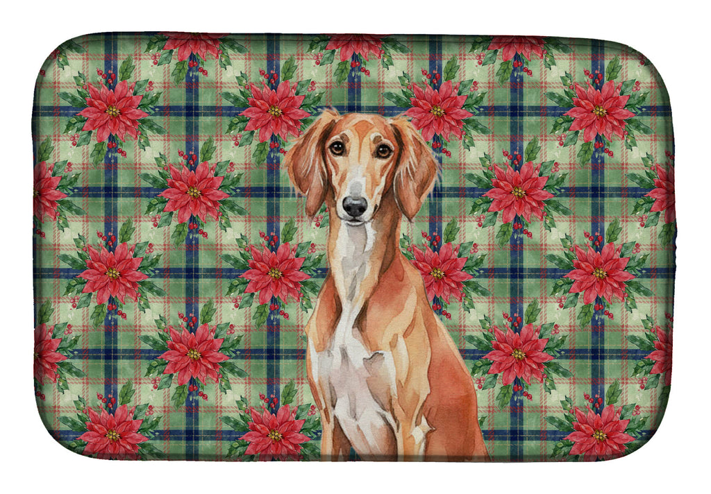 Red Saluki Christmas PoinsettIas Dish Drying Mat Absorbent Dish Drying Mat Pad for Kitchen Counter Dish Drainer Mat for Countertop, 14 x 21", Multicolor
