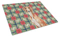 Red Saluki Christmas PoinsettIas Cutting Board Tempered Glass Kitchen Cutting Surface, Heat Resistant Chopping, Non-Slip Feet, Food Prep & Serving