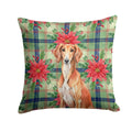 Red Saluki Christmas PoinsettIas Decorative Throw Pillow 18x18 Indoor Outdoor Accent Cushion, Fabric Cover with Insert for Sofa, Bed, Porch & Living Room