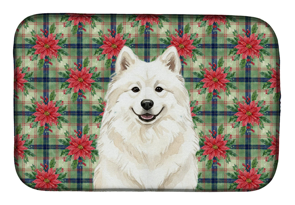 Cream Samoyed Christmas PoinsettIas Dish Drying Mat Absorbent Dish Drying Mat Pad for Kitchen Counter Dish Drainer Mat for Countertop, 14 x 21", Multicolor