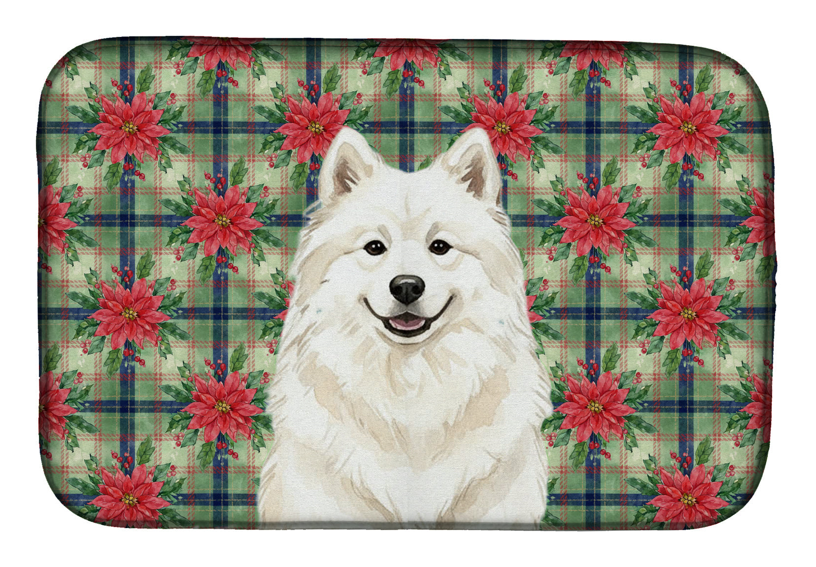 Cream Samoyed Christmas PoinsettIas Dish Drying Mat Absorbent Dish Drying Mat Pad for Kitchen Counter Dish Drainer Mat for Countertop, 14 x 21", Multicolor
