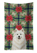 Cream Samoyed Christmas PoinsettIas Kitchen Towel Velour Plush Front and Cotton Loop Back Machine Washable