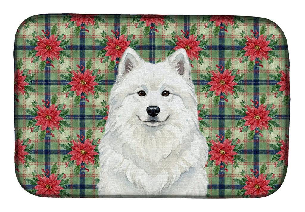 White Samoyed Christmas PoinsettIas Dish Drying Mat Absorbent Dish Drying Mat Pad for Kitchen Counter Dish Drainer Mat for Countertop, 14 x 21", Multicolor