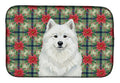 White Samoyed Christmas PoinsettIas Dish Drying Mat Absorbent Dish Drying Mat Pad for Kitchen Counter Dish Drainer Mat for Countertop, 14 x 21", Multicolor