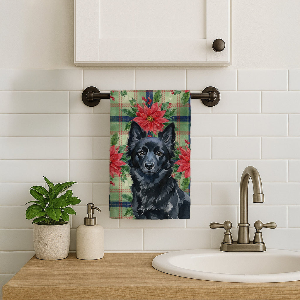 Schipperke Christmas PoinsettIas Kitchen Towel Velour Plush Front and Cotton Loop Back Machine Washable