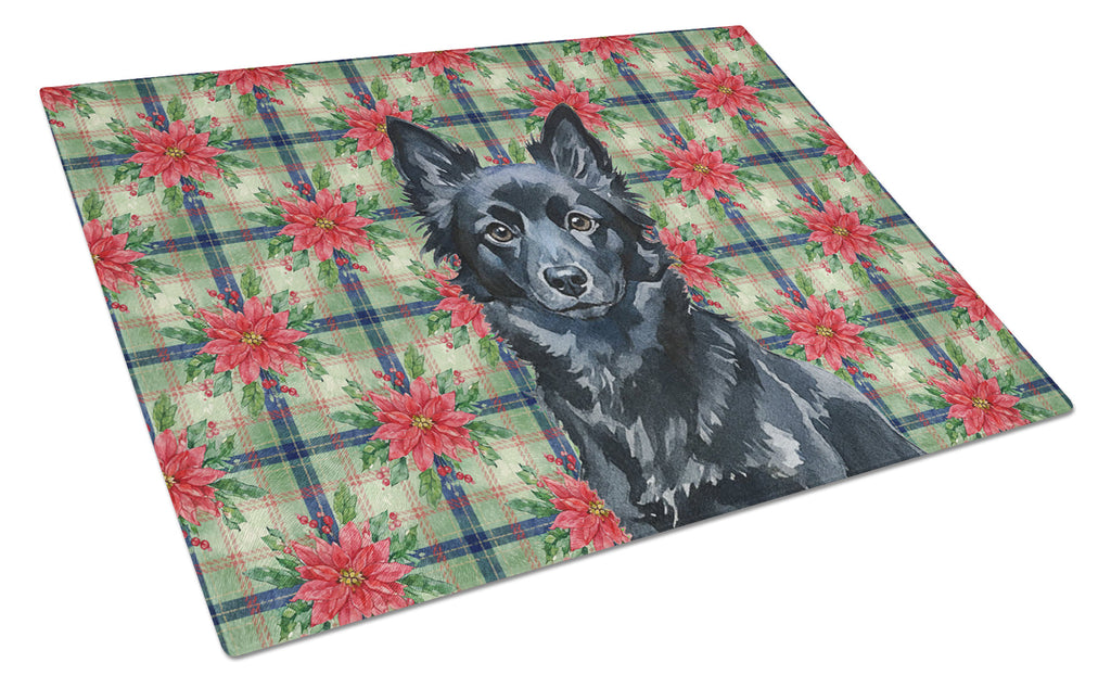 Schipperke Christmas PoinsettIas Cutting Board Tempered Glass Kitchen Cutting Surface, Heat Resistant Chopping, Non-Slip Feet, Food Prep & Serving