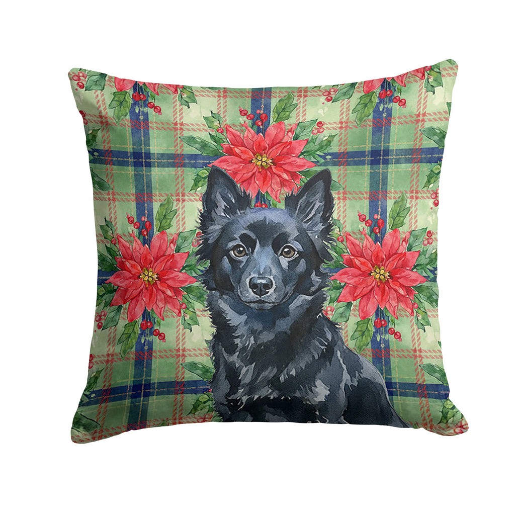 Schipperke Christmas PoinsettIas Decorative Throw Pillow 18x18 Indoor Outdoor Accent Cushion, Fabric Cover with Insert for Sofa, Bed, Porch & Living Room
