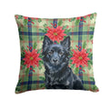Schipperke Christmas PoinsettIas Decorative Throw Pillow 18x18 Indoor Outdoor Accent Cushion, Fabric Cover with Insert for Sofa, Bed, Porch & Living Room