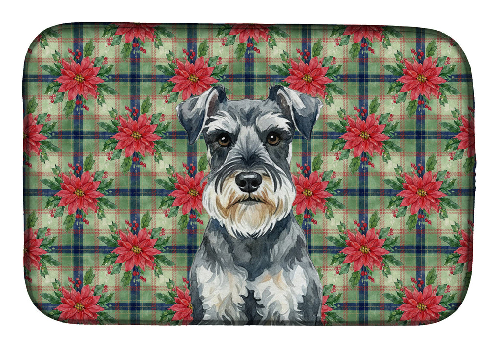 Schnauzer Christmas PoinsettIas Dish Drying Mat Absorbent Dish Drying Mat Pad for Kitchen Counter Dish Drainer Mat for Countertop, 14 x 21", Multicolor