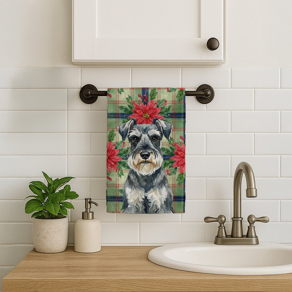 Schnauzer Christmas PoinsettIas Kitchen Towel Velour Plush Front and Cotton Loop Back Machine Washable