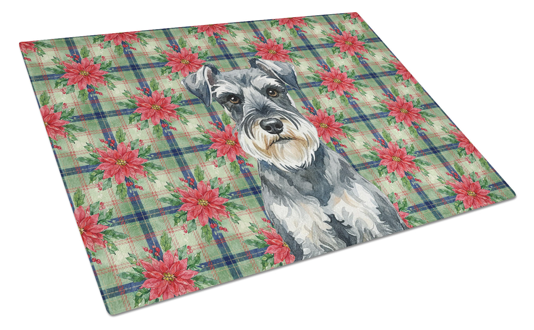 Schnauzer Christmas PoinsettIas Cutting Board Tempered Glass Kitchen Cutting Surface, Heat Resistant Chopping, Non-Slip Feet, Food Prep & Serving