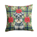 Schnauzer Christmas PoinsettIas Decorative Throw Pillow 14x14 Indoor Outdoor Accent Cushion, Fabric Cover with Insert for Sofa, Bed, Porch & Living Room